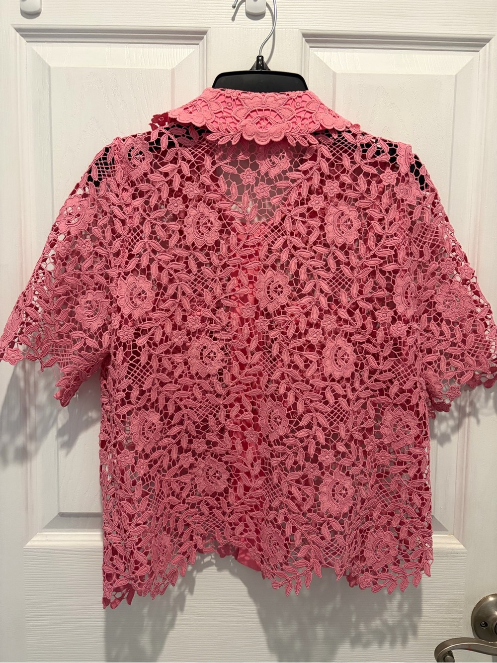 Women's Pink Floral Lace Self Portrait Style Button Blouse - Picture 5 of 5